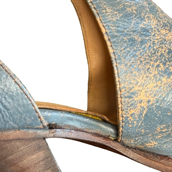 Bed Stu blue Olena zip front peep toe block heels SZ. 6 - Picture 9 of 15